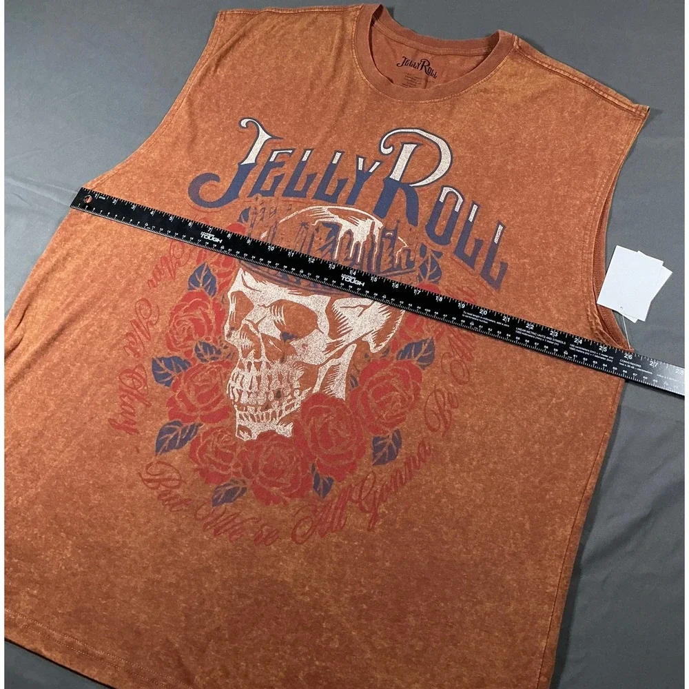 Jelly Roll Mens XL Muscle Tank Top Brown Mineral Wash Skull Heart of Stone New